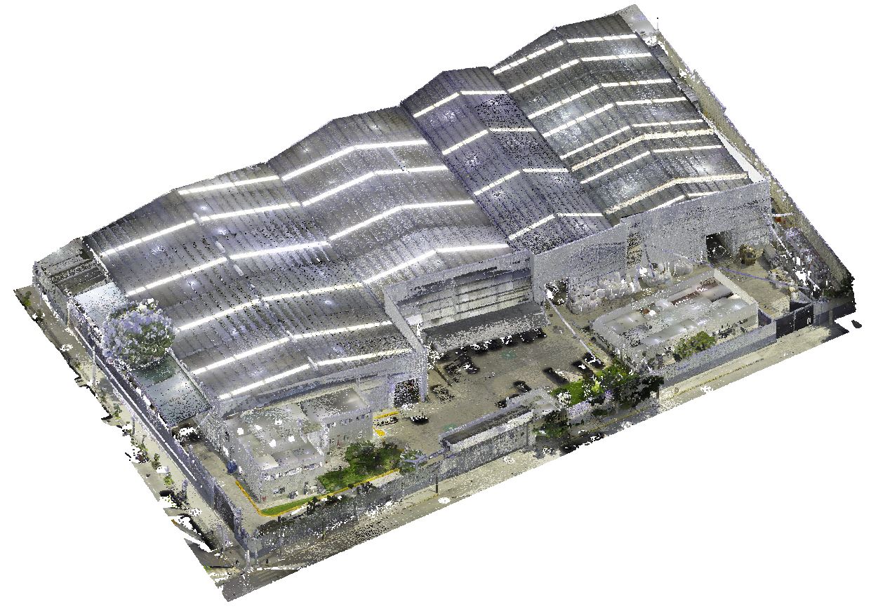 Comparativa de nube de puntos y modelo 3D, bodega Plásticos Arcoíris El Colli