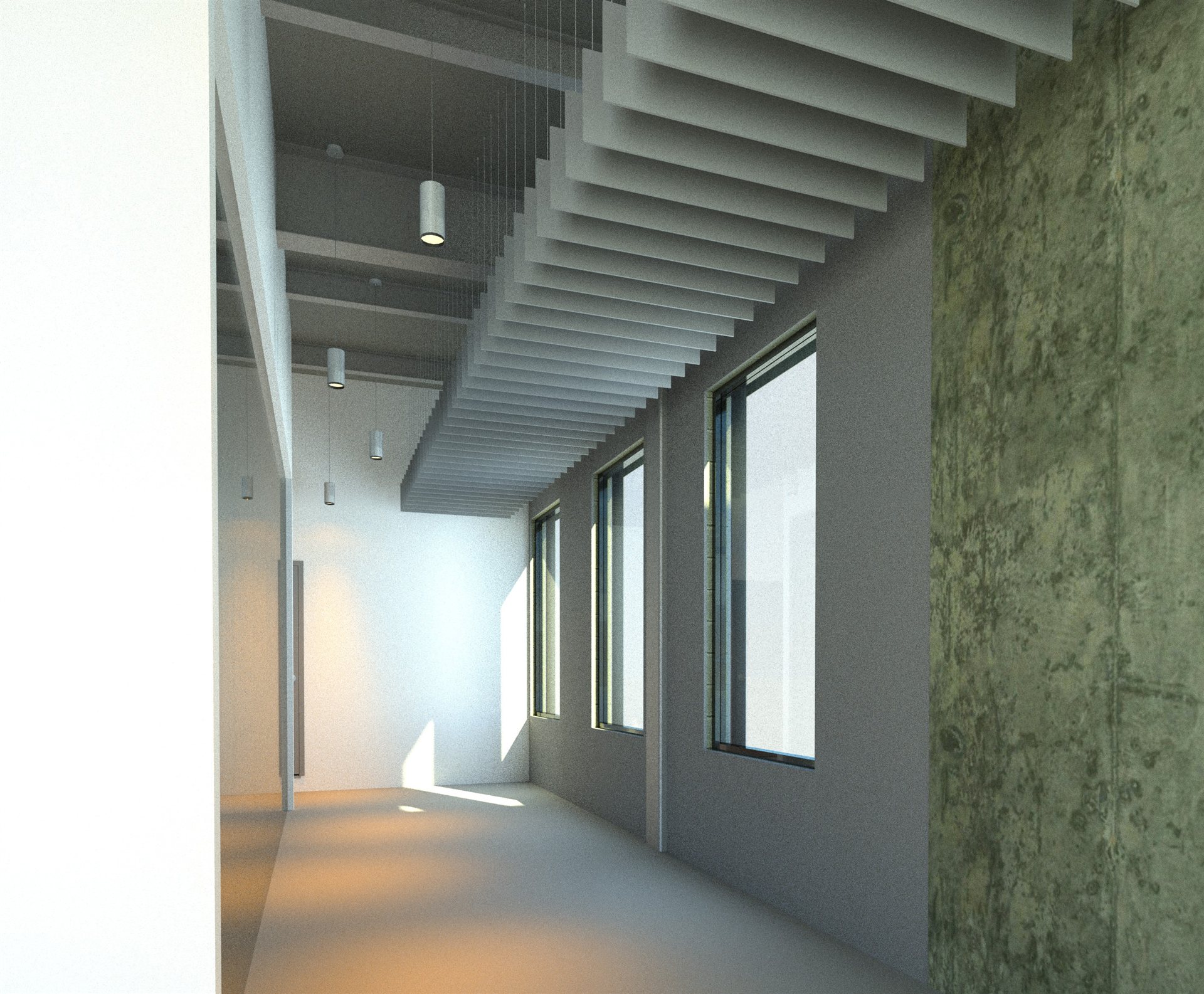 Render interior de oficinas Polesa Zinc